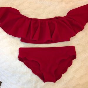Red Off the Shoulder Bikini Swimsuit Small